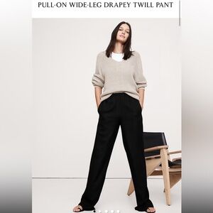 BANANA REPUBLIC PULL-ON WIDE-LEG DRAPEY TWILL PANT medium m black